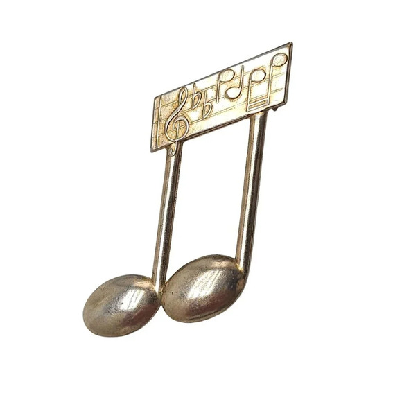 Music Notes Brooch Pin Gold Tone Vintage Unsigned - Picture 2 of 4